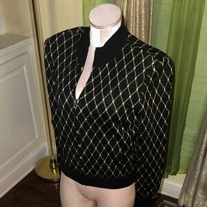 ST. John Sport by Marie Gray, Black Quilted Diamond Zip-Up Jacket Thread